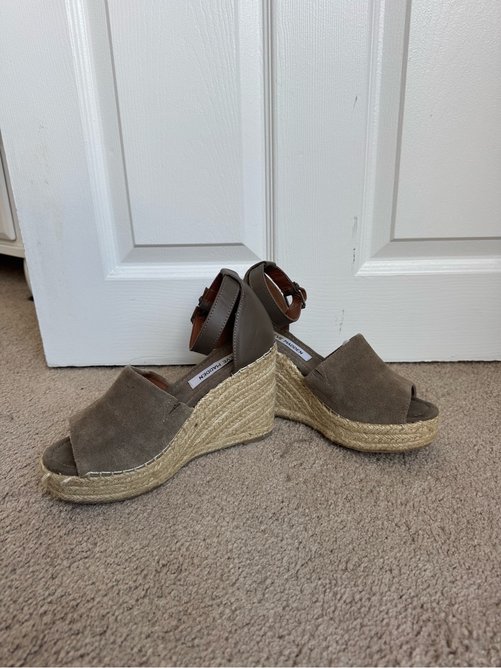 Steve Madden Taupe Suede Espadrille Wedges with Ankle Strap